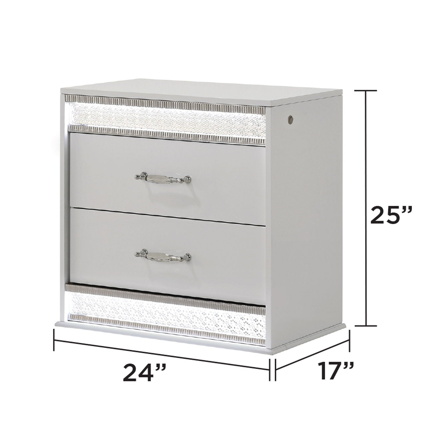Glam - 2 Drawer Nightstand &amp; LED Lighting - White