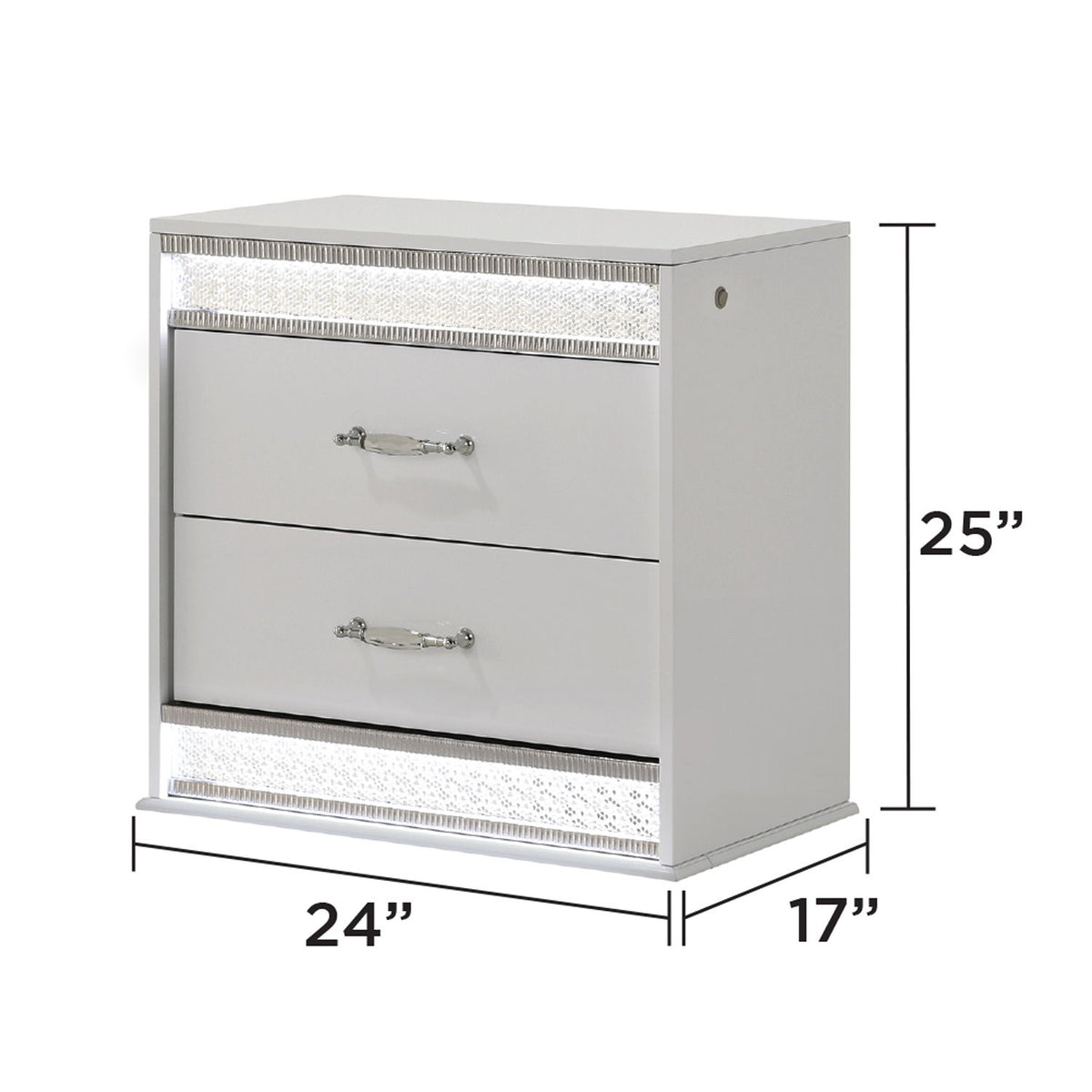 Glam - 2 Drawer Nightstand &amp; LED Lighting - White