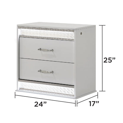 Glam - 2 Drawer Nightstand &amp; LED Lighting - White