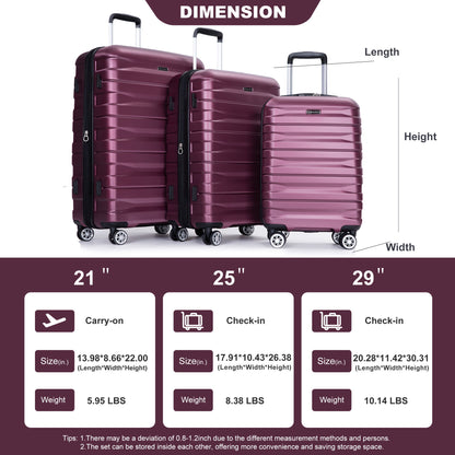 3 Piece Luggage Sets Lightweight &amp; Durable Expandable Suitcase With Two Hooks