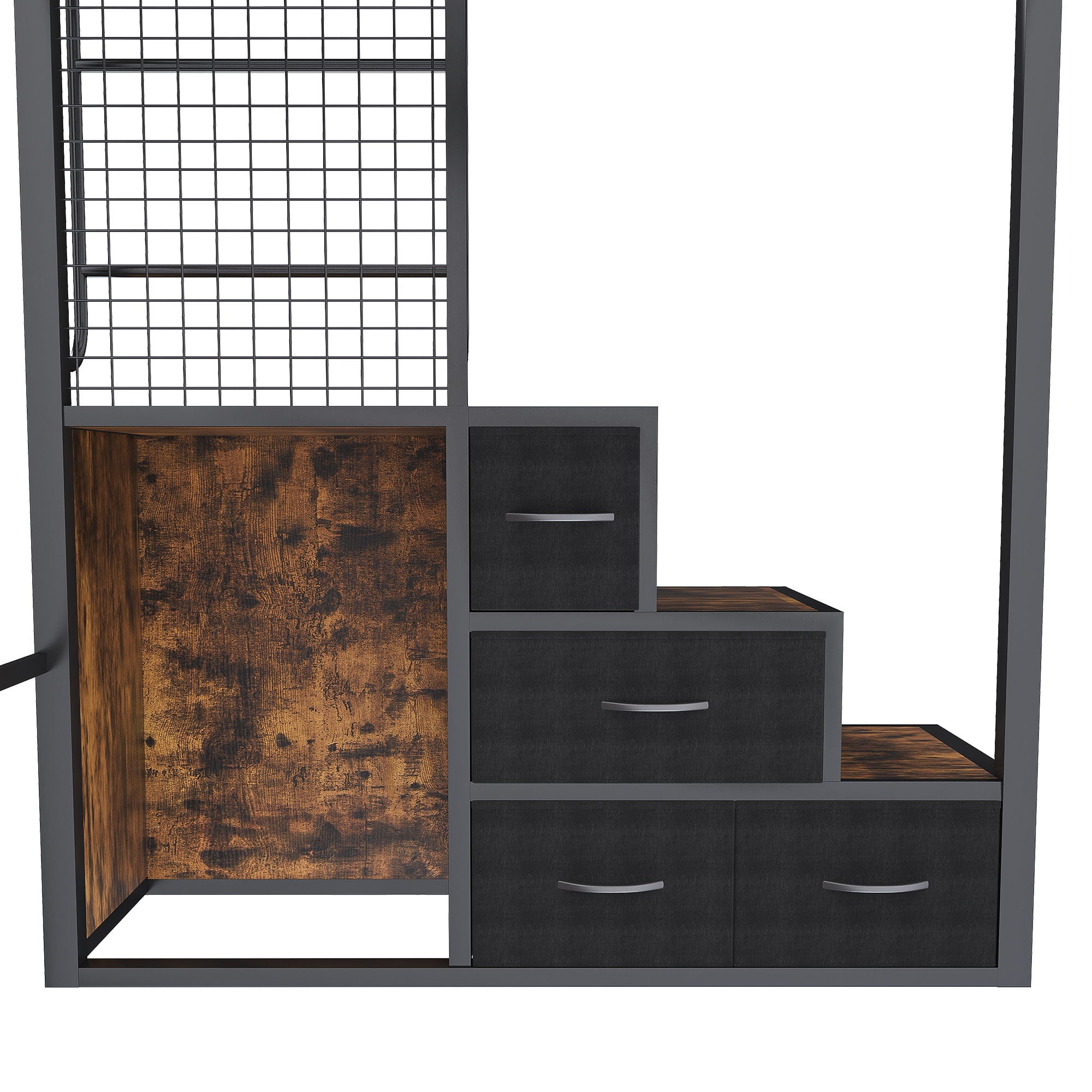 Heavy Duty Full Loft Bed With Desk &amp; USB Charging Metal Frame With Storage Drawers And Staircase - Black