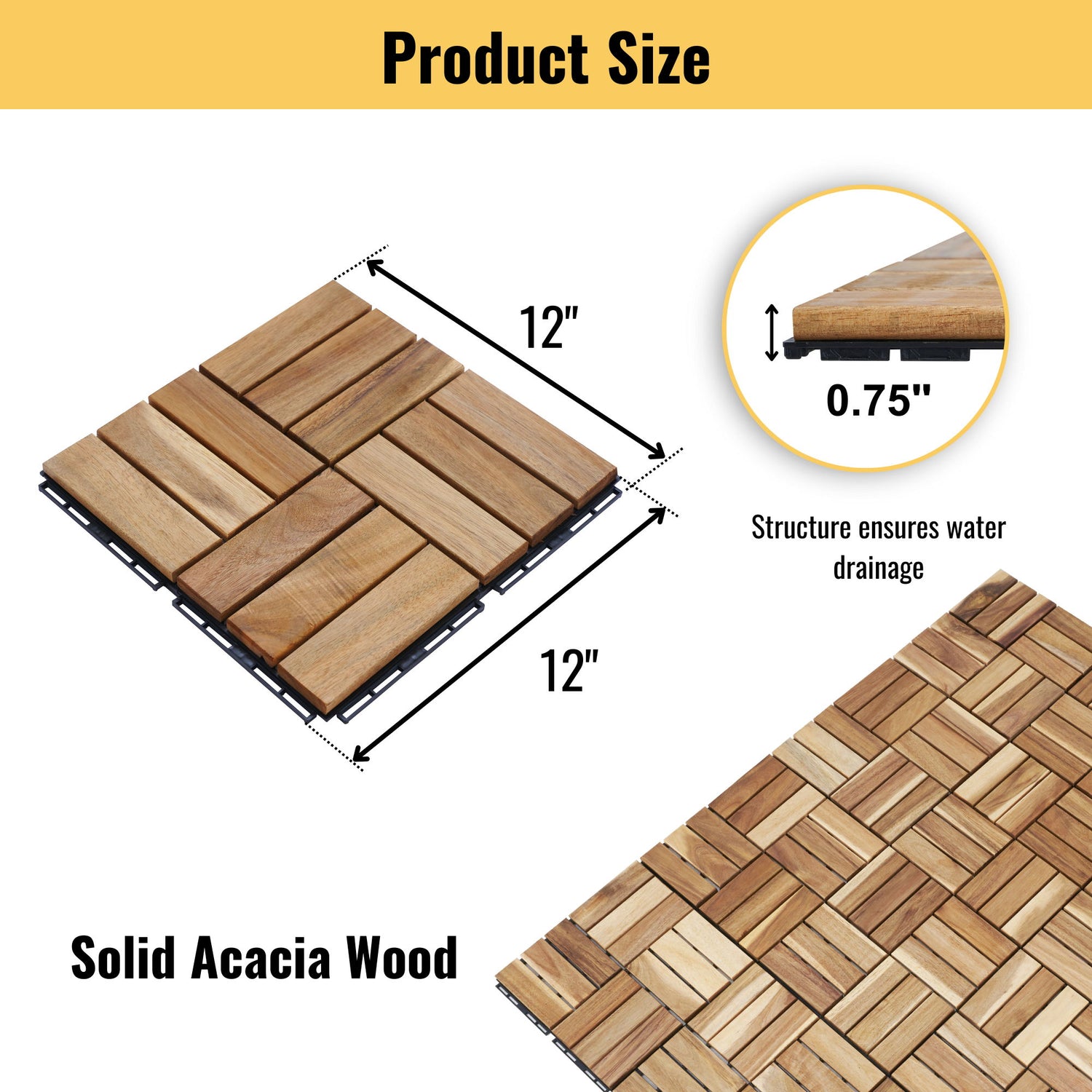 12&quot; X 12&quot; Interlocking Deck Tiles Checker Pattern