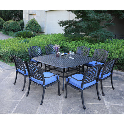 Square 8 Person 63.98&quot; Long Dining Set With Dupione Brown Cushions