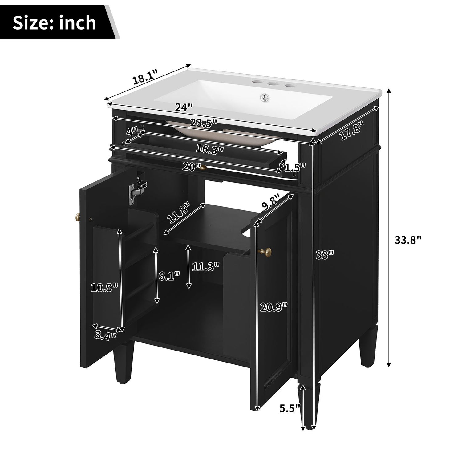 Bathroom Vanity With 2 Doors And Tip Out Drawer, Soft Closing Hinges