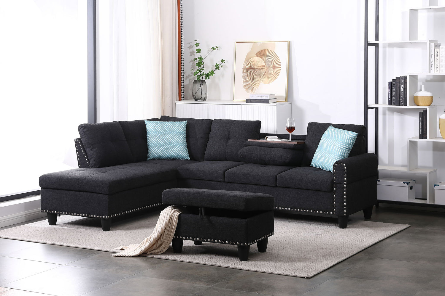 Alger - Left Hand Facing Sofa &amp; Chaise With Ottoman