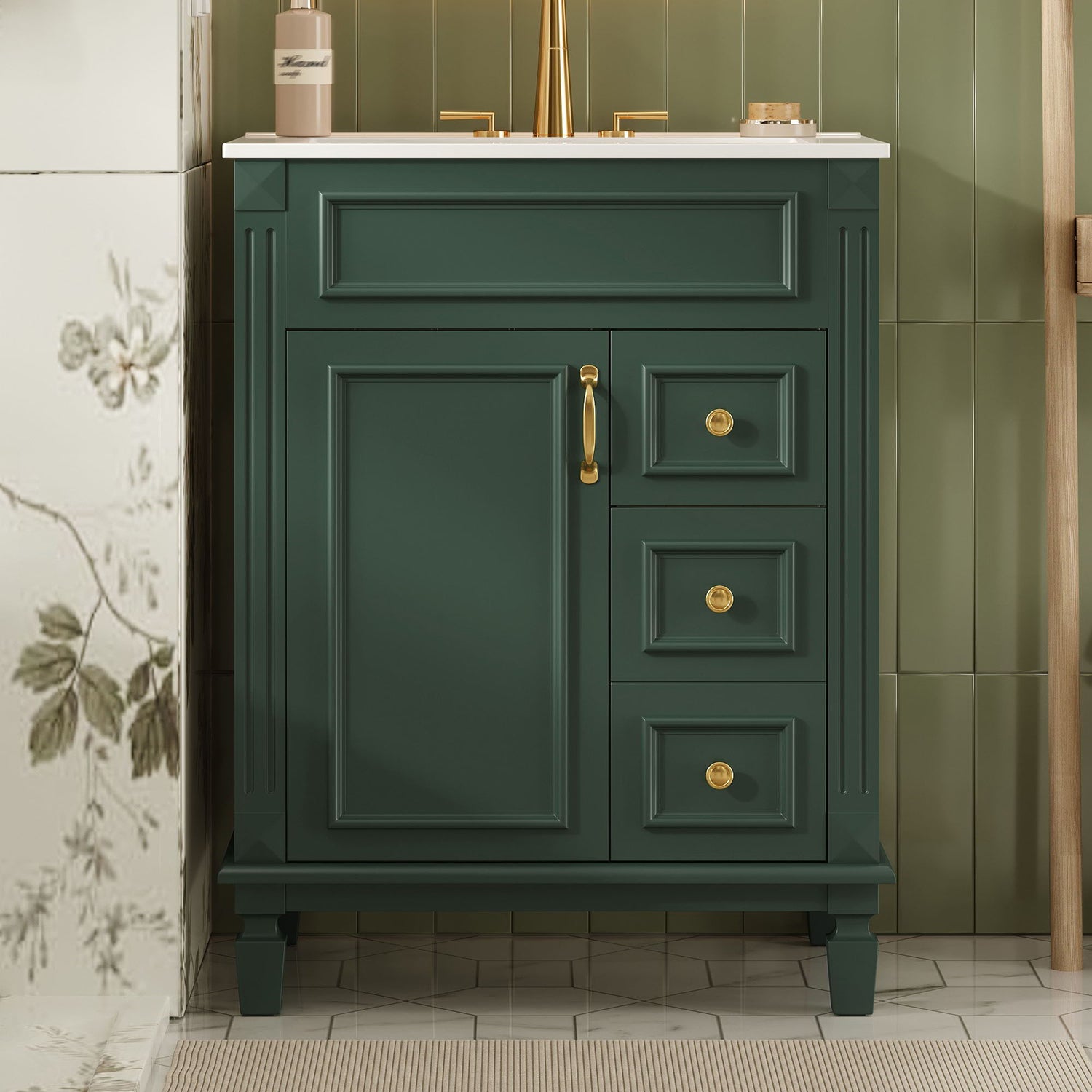 Bathroom Vanity With Sink, Compact Cabinet &amp; 2 Drawers And Adjustable Shelf