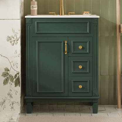 Bathroom Vanity With Sink, Compact Cabinet &amp; 2 Drawers And Adjustable Shelf