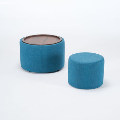 Nesting Ottomans, Round Coffee Table &amp; Bench With Tray (Set of 2)