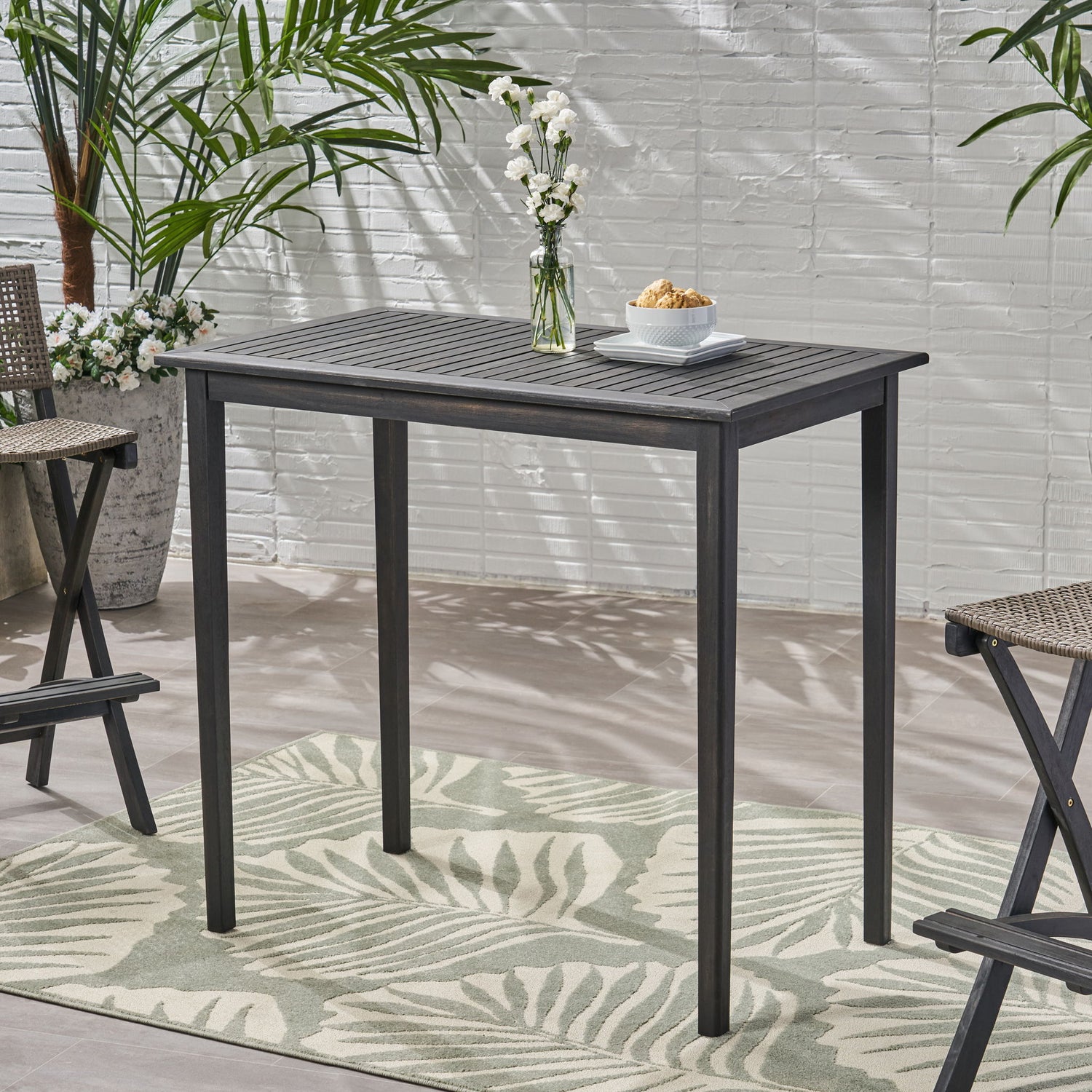 Outdoor Minimalist Acacia Wood Rectangle Bar Table