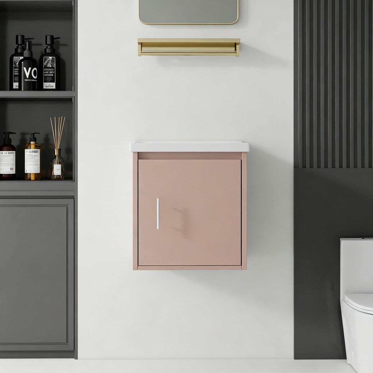 Floating Bathroom Vanity Combo, Wall Mounted Cabinet With Sink &amp; Soft Close Doors For Small Bathrooms