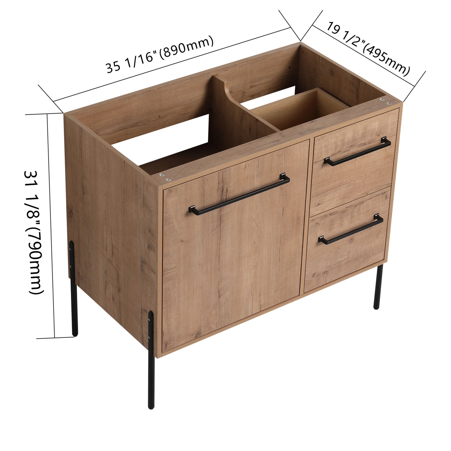 35" Freestanding Bathroom Vanity With Soft Close Doors And 2 Drawers (Vanity Only) - Imitative Oak