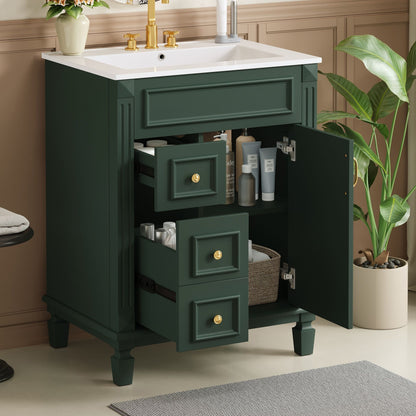 Bathroom Vanity With Sink, Compact Cabinet &amp; 2 Drawers And Adjustable Shelf
