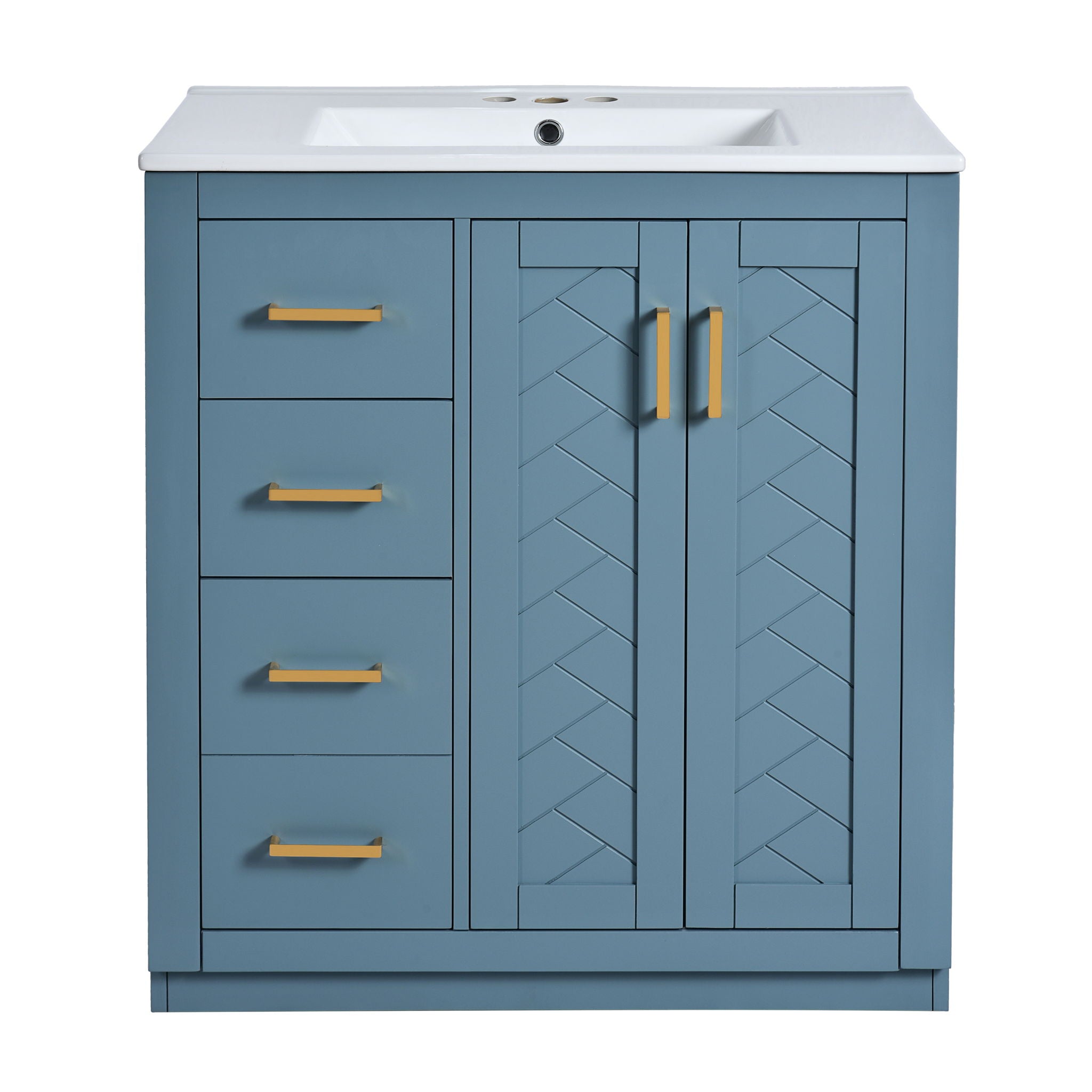 Ceramic Sink Combo, Freestanding Vanity Set With 3 Drawers &amp; Soft Closing Doors