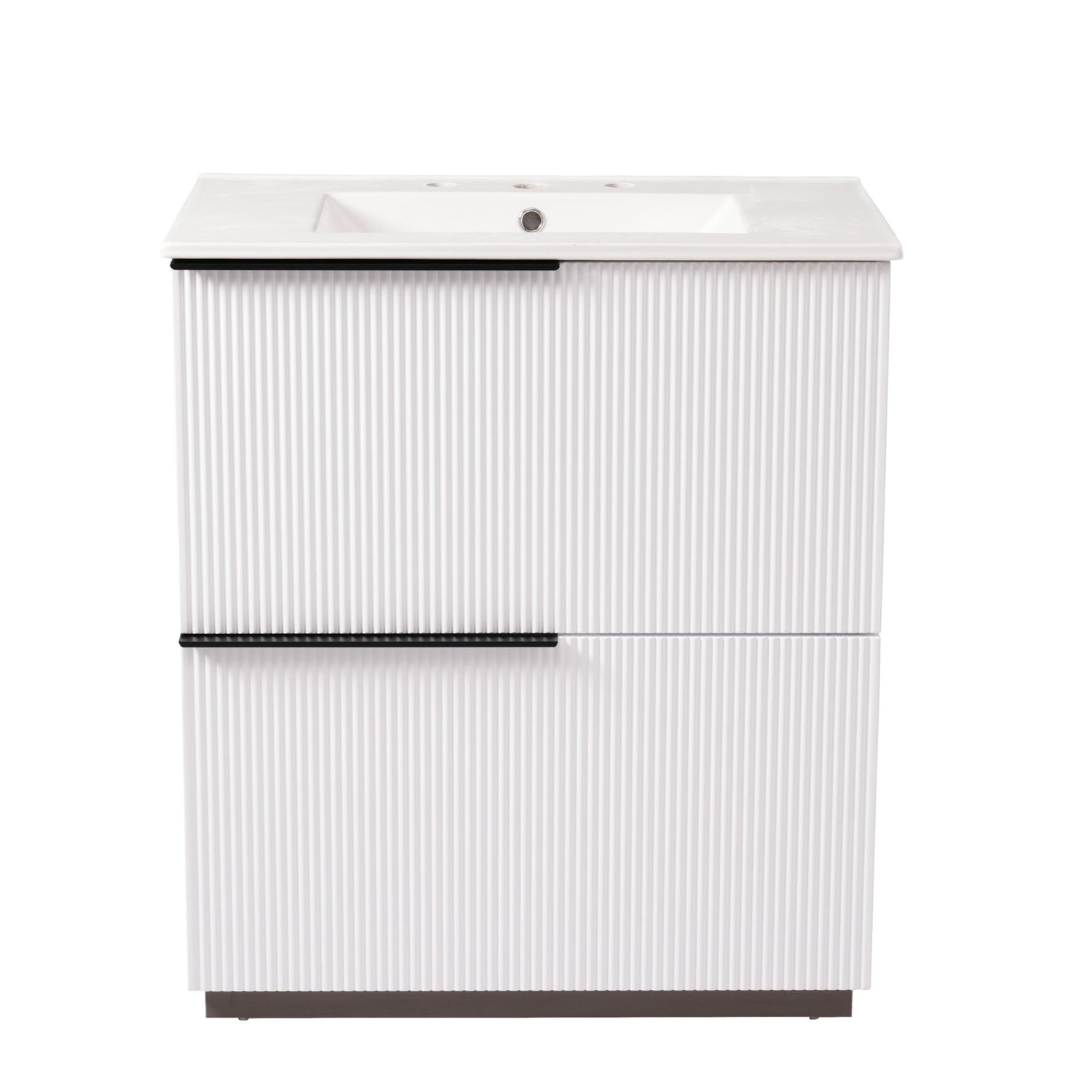 Fluted Bathroom Vanity With Ceramic Sink, Soft Close Slides
