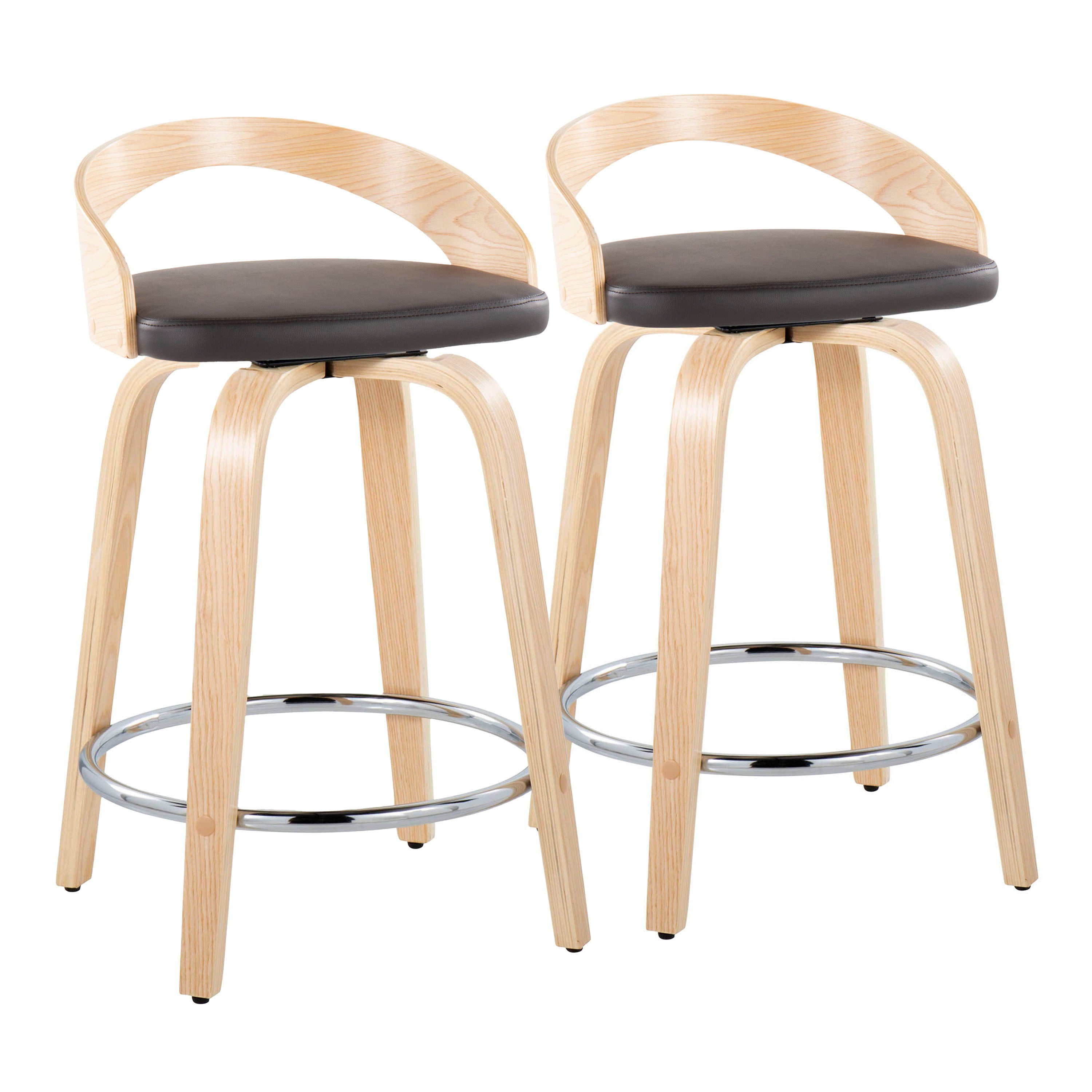 Grotto - Contemporary Fixed Height Counter Stool &amp; Swivel, Round Footrest (Set of 2)