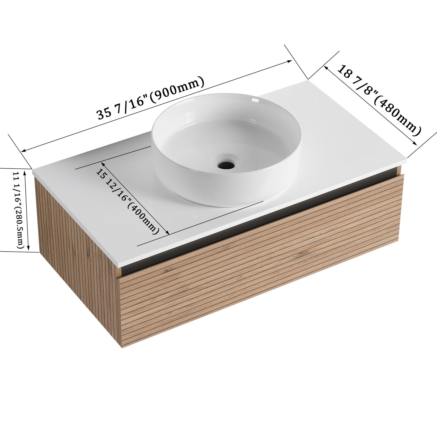 Wall Mounted Bathroom Vanity With Art Sink &amp; 1 Soft Close Drawer