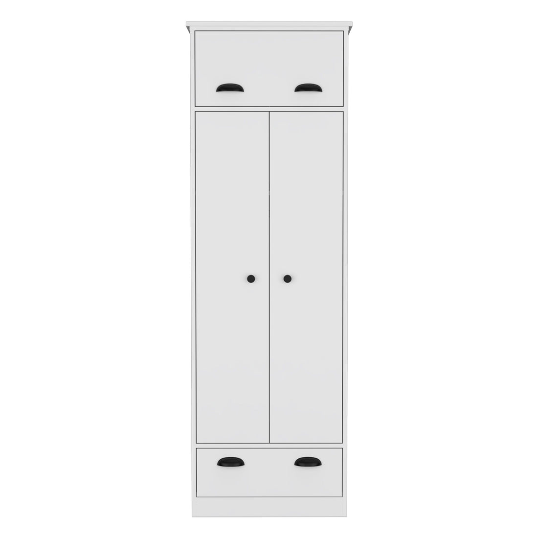 Dresser Closet With Upper Storage Covered With 1 Door, 2 Central Shelves, 1 Tube For Hanging Clothes Covered By 2 Doors, 1 Drawer At The Bottom - White
