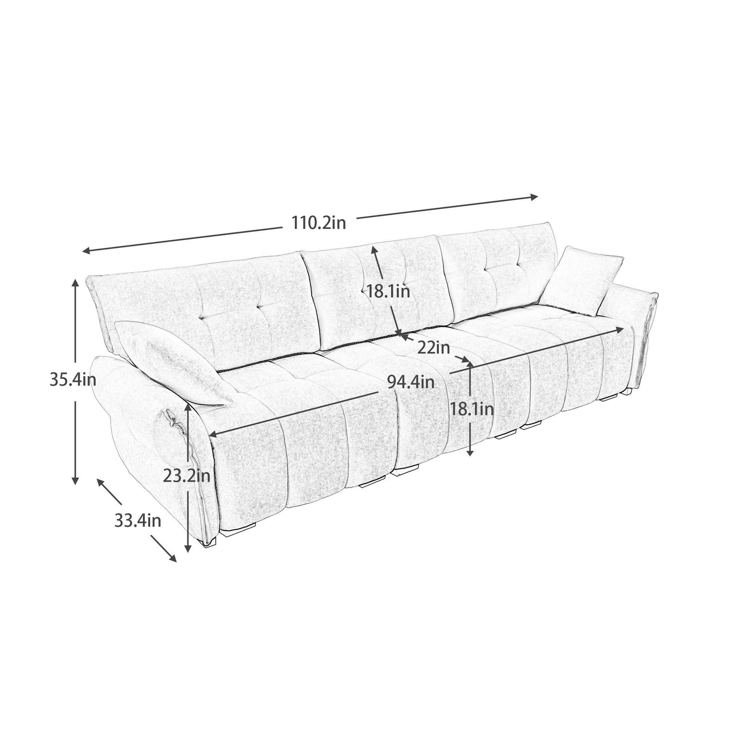 Elegant 3 Seater Sofa Set &amp; Pillows Frame, High Rebound Cushions - Textured Green