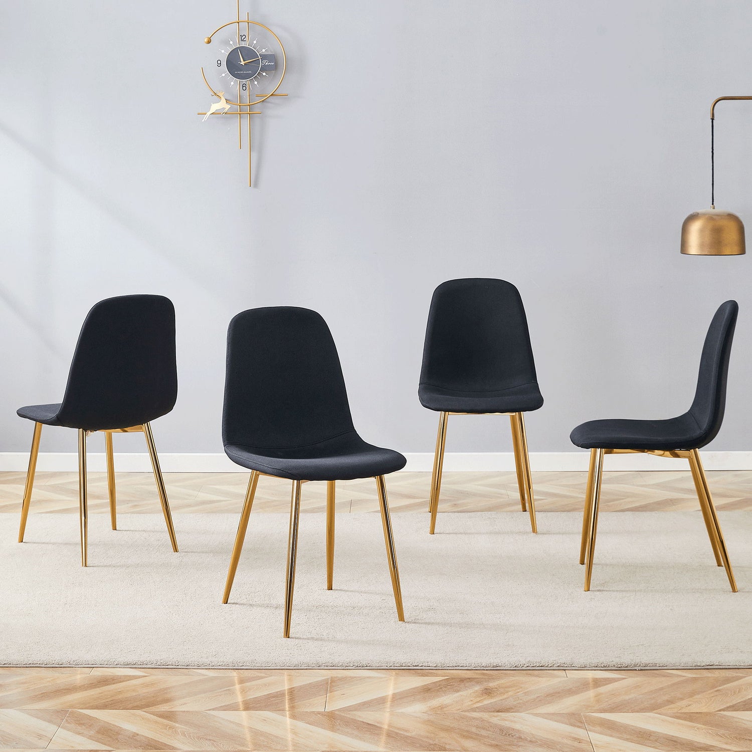 Luxury Simple Chair (Set of 4) Linen Cotton High Resilience Dining Chair With Metal en Legs - Black / Gold