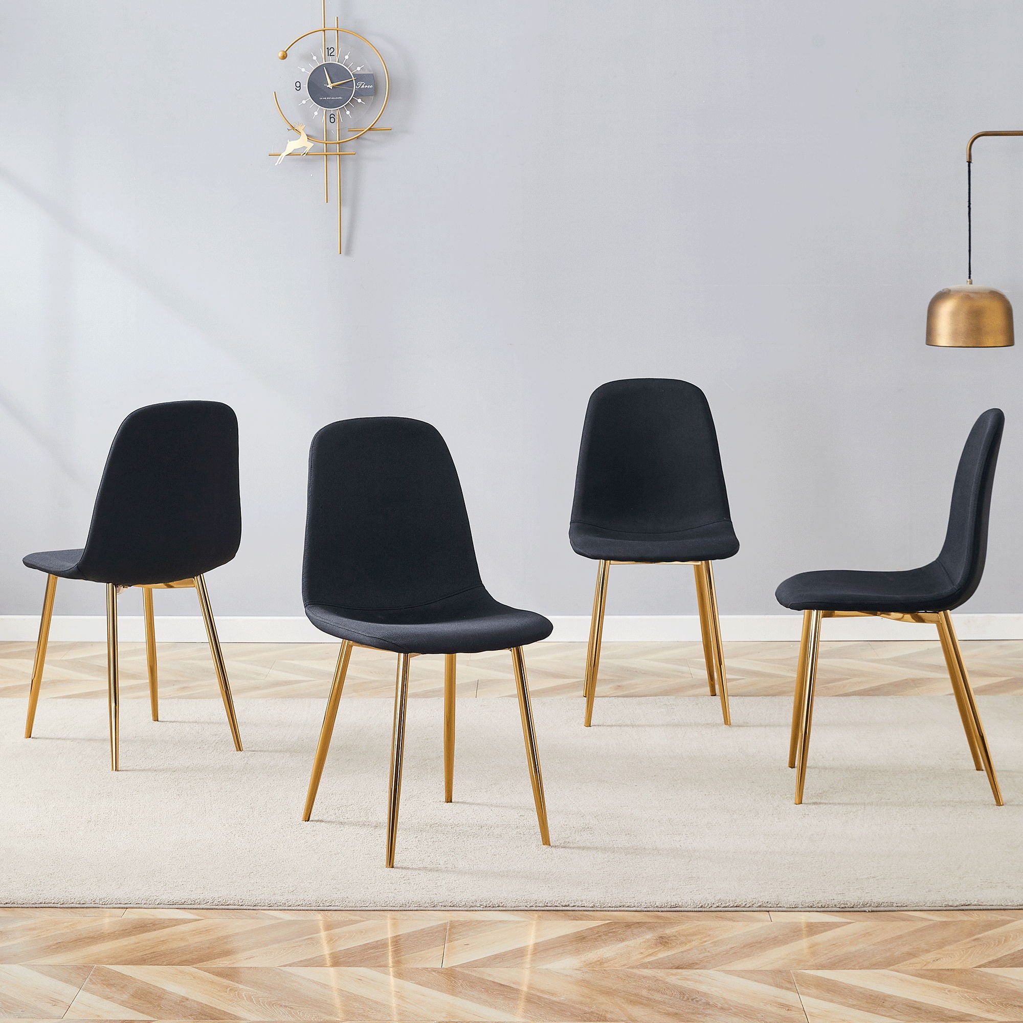 Luxury Simple Chair (Set of 4) Linen Cotton High Resilience Dining Chair With Metal en Legs - Black / Gold