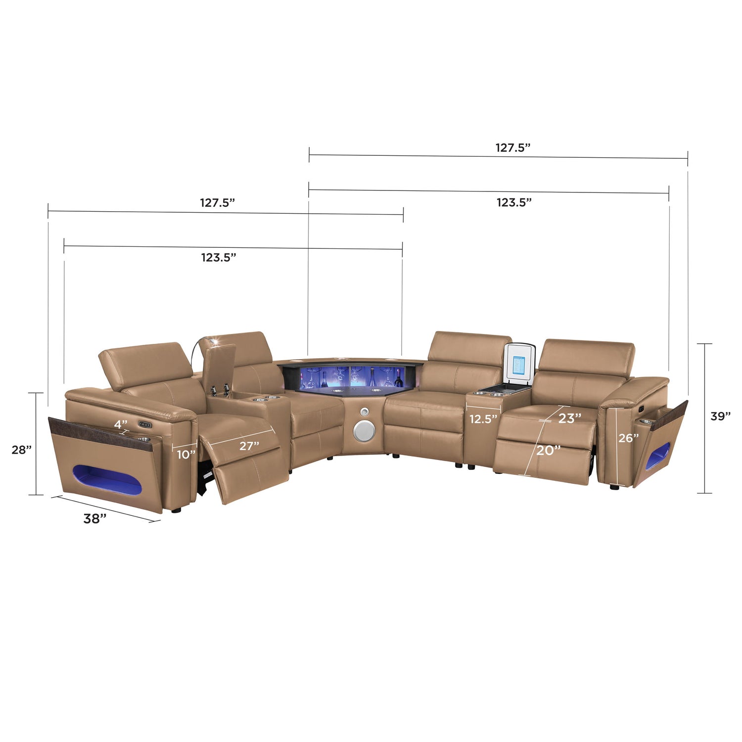 Nova - Sectional With Bluetooth Speaker, LED And Lifting Wine Cabinet