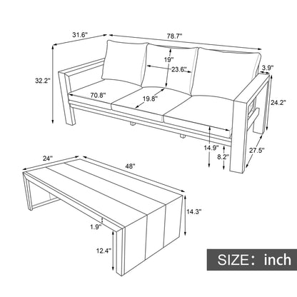 3 Seater Patio Set, Outdoor Sofa &amp; Coffee Table Set