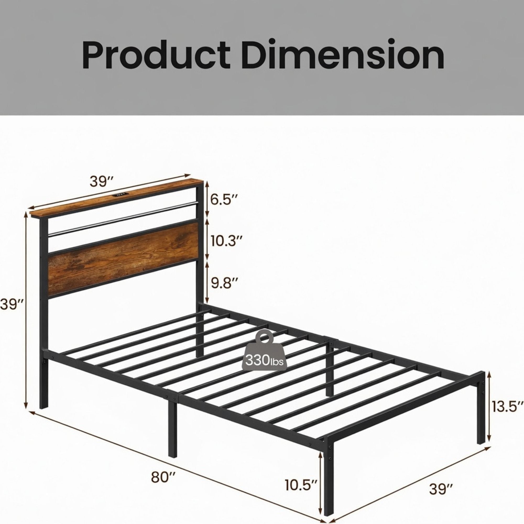Platform Bed Frame With Charging Station &amp; Headboard Shelves