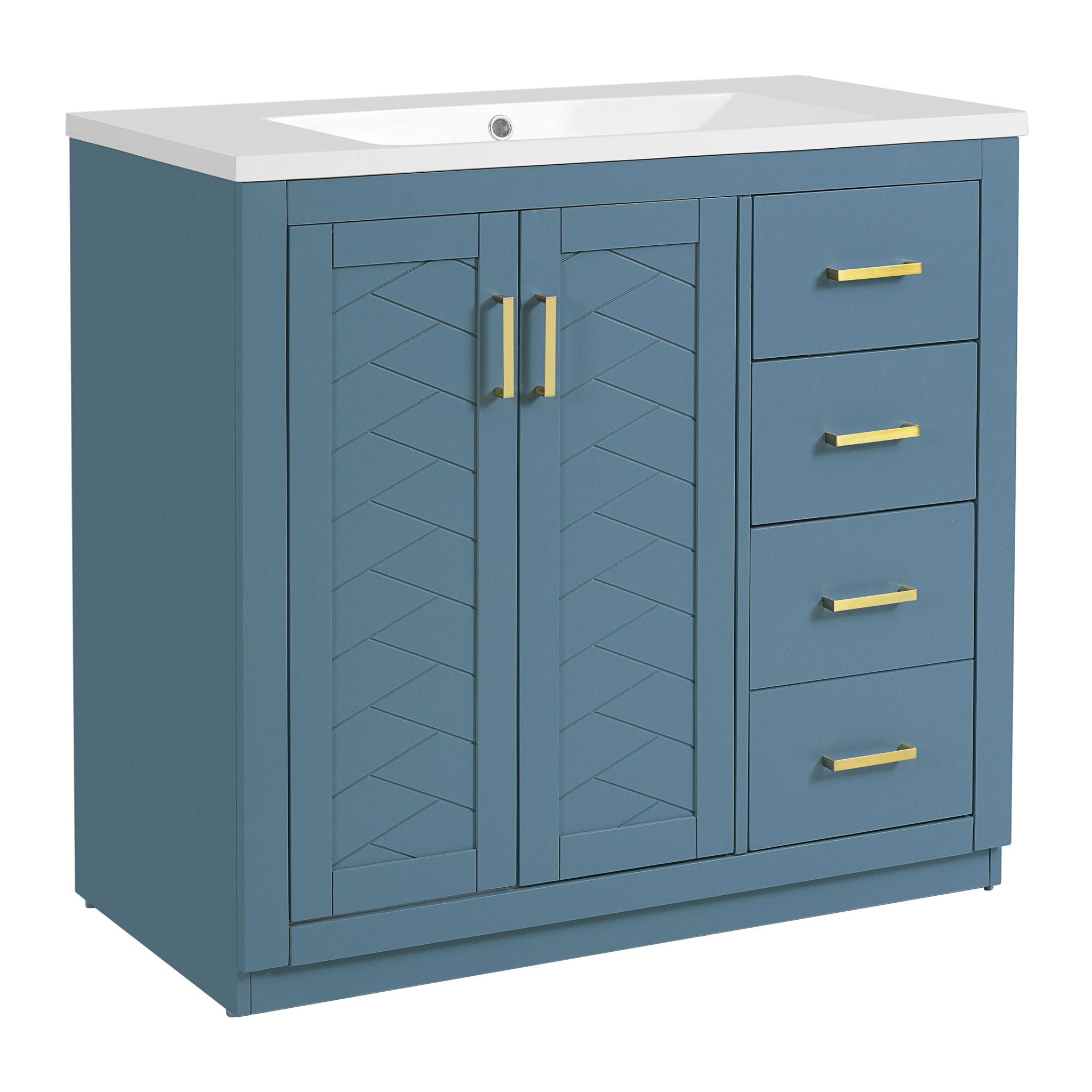 Bathroom Vanity With Sink, Storage Cabinet, Freestanding Set With 3 Drawers &amp; Soft Closing Doors - Indigo