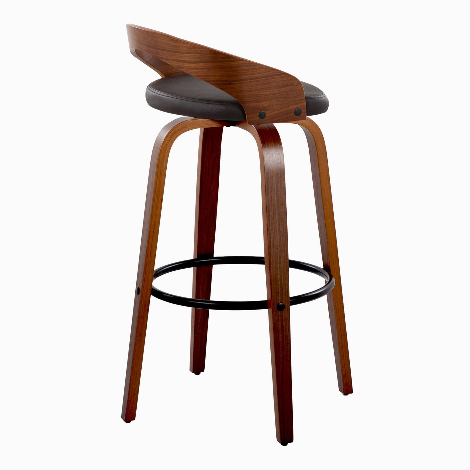 Grotto - Mid Century Modern Fixed Height Barstool &amp; Swivel With Round Footrest (Set of 2)