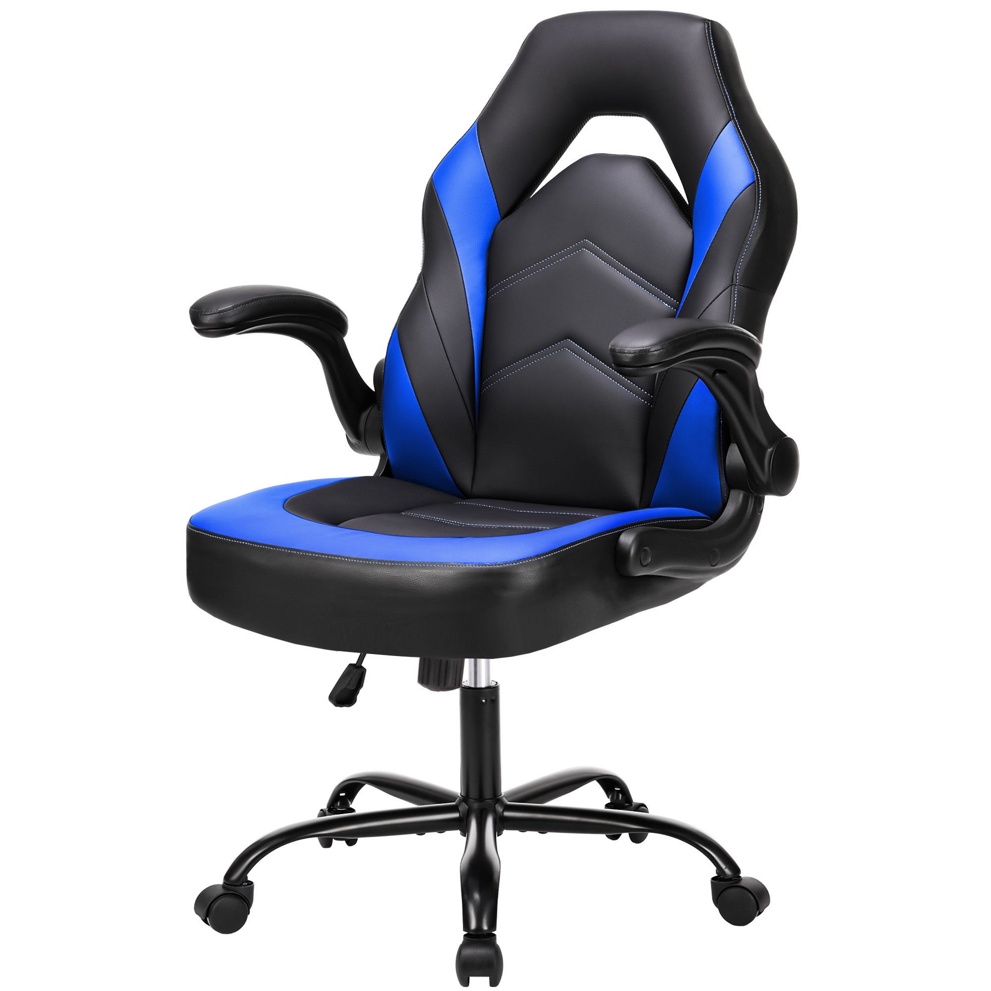 Sweetcrispy Gaming Chair - PU Leather Computer Chair Ergonomic Office Chair with Lumbar Support, Height Adjustable Rolling Desk Chairs with Flip-up Armrests