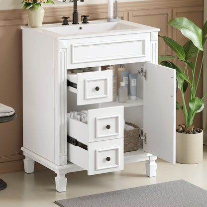 Bathroom Vanity With Sink, Compact Cabinet &amp; 2 Drawers And Adjustable Shelf