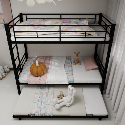 Metal Bunk Bed For Kids, Convertible Bedframe With Ladders &amp; Guardrail