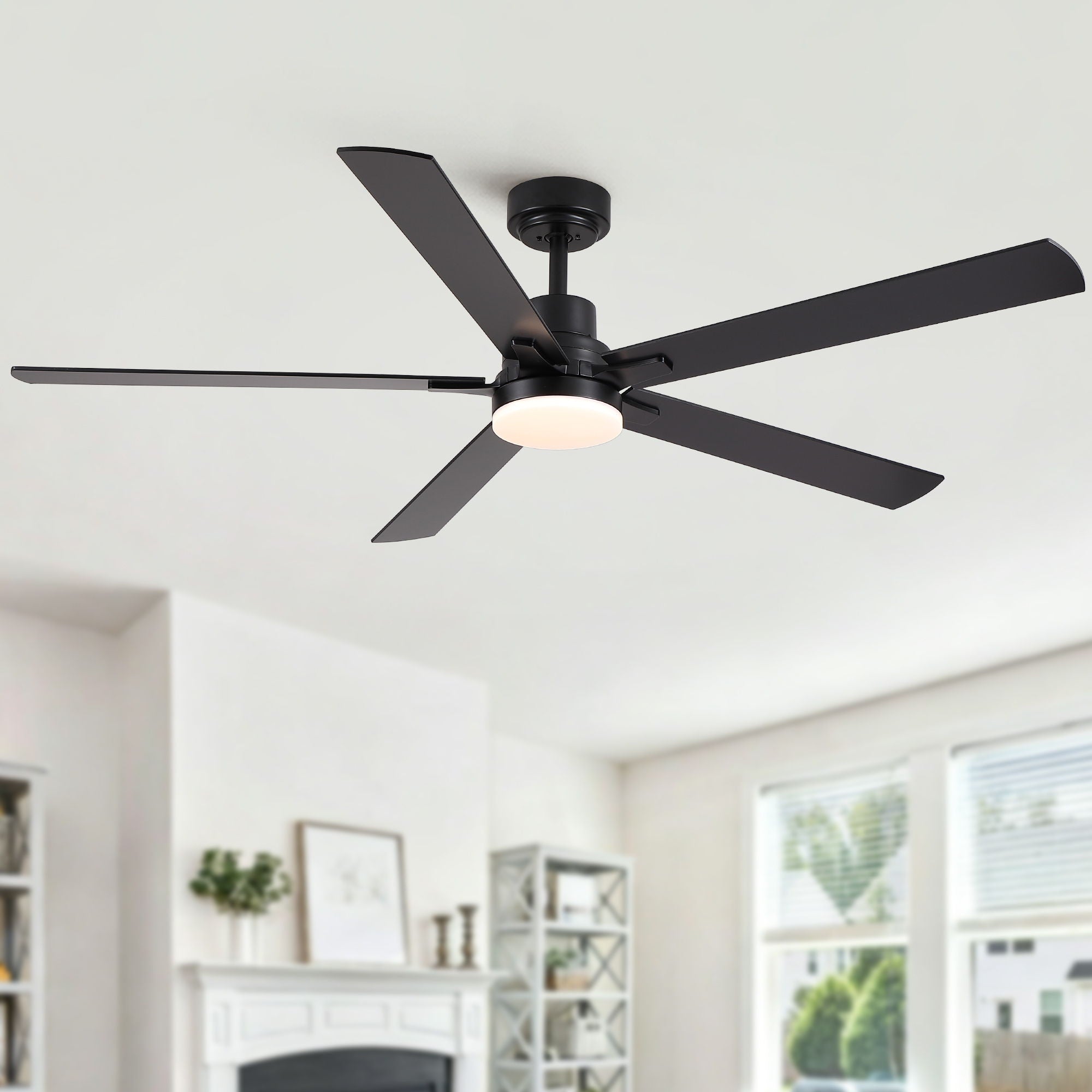 Ceiling Fan With Lights And Remot With Quiet DC Motor, 6 Speeds, Reversible Blades - Black