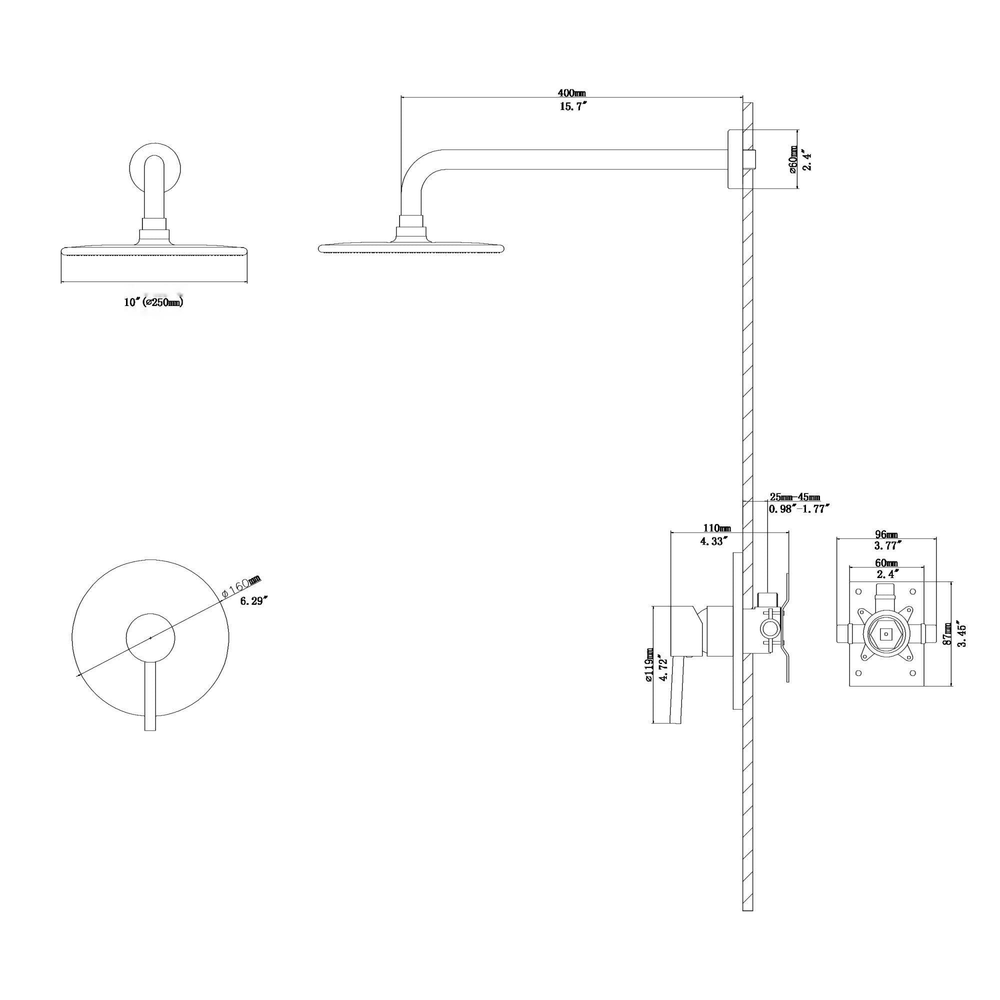 Shower Faucet Set With 10&quot; Rainfall Shower Head And Valve - Brushed Nickel