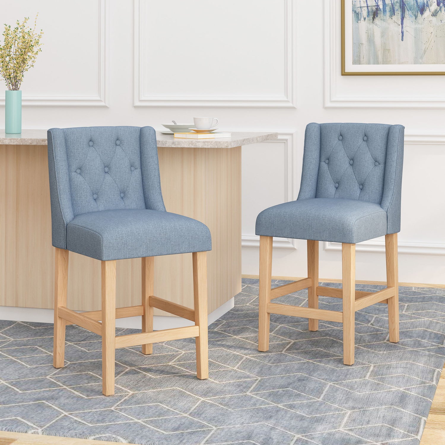 Vienna - Contemporary Fabric Tufted &amp; Wingback Counter Stools (Set of 2)