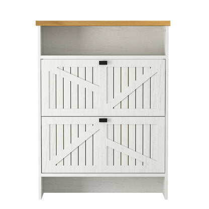 4 Layer Folding Shoe Cabinet With Metal Rounded Corners Convenient Shoe Storage - White