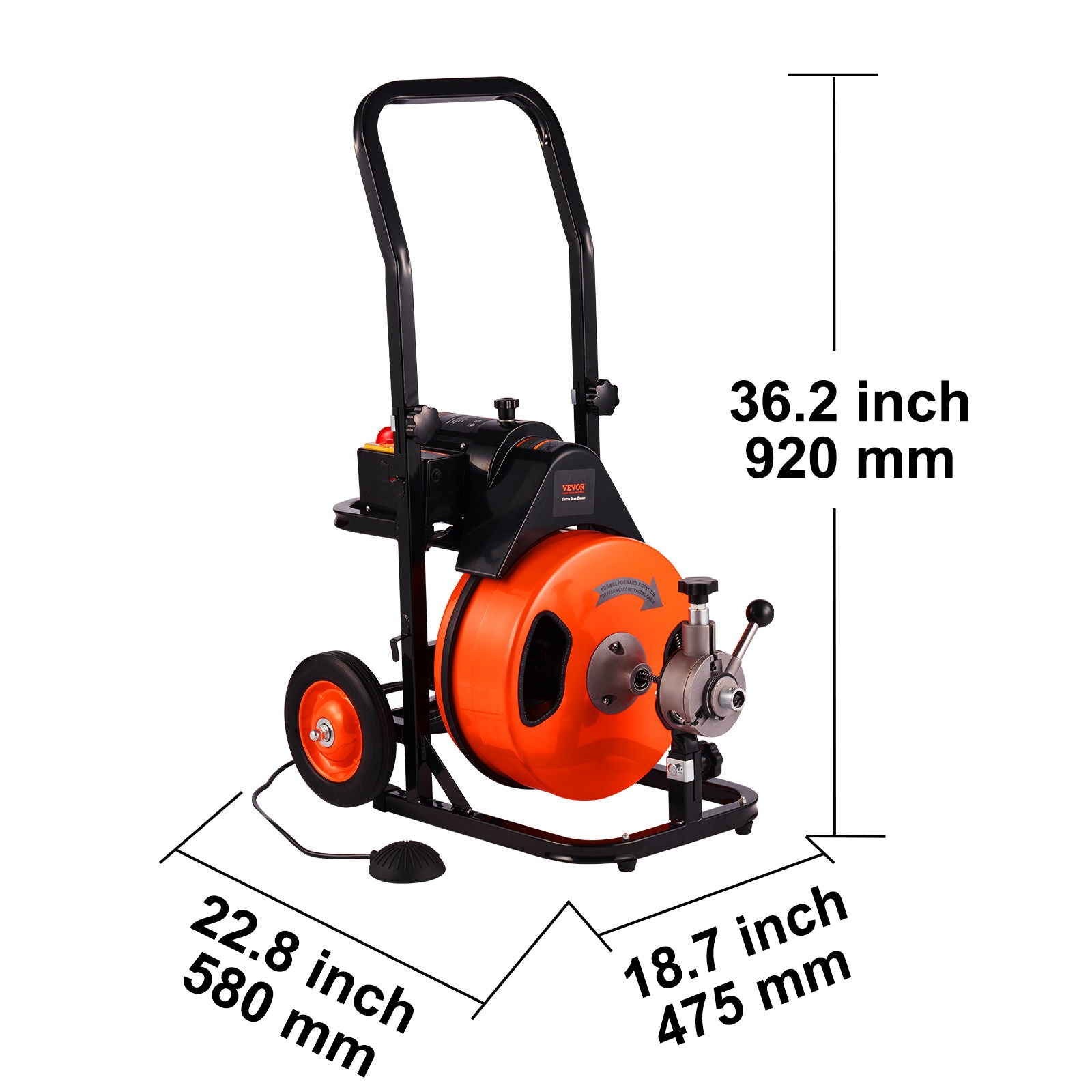 Drain Cleaning Machine 100Ft X 3/8&quot; Auto Feed Sewer Snake - Orange