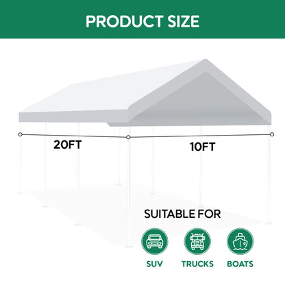 10 X 20 Ft Carport Canopy Cover Replacement Heavy Duty Waterproof Fabric With 36 Bungee Cords UV &amp; Tear Resistant (Cover Only) - White