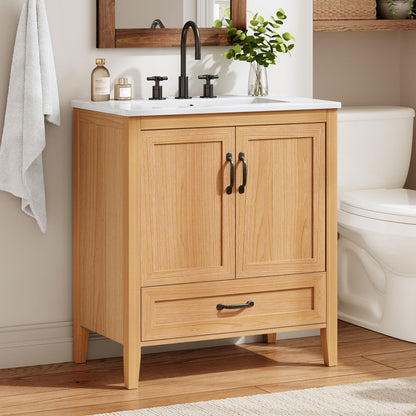 Elegant Fluted Bathroom Vanity With Sink, Soft Close Doors &amp; Drawer
