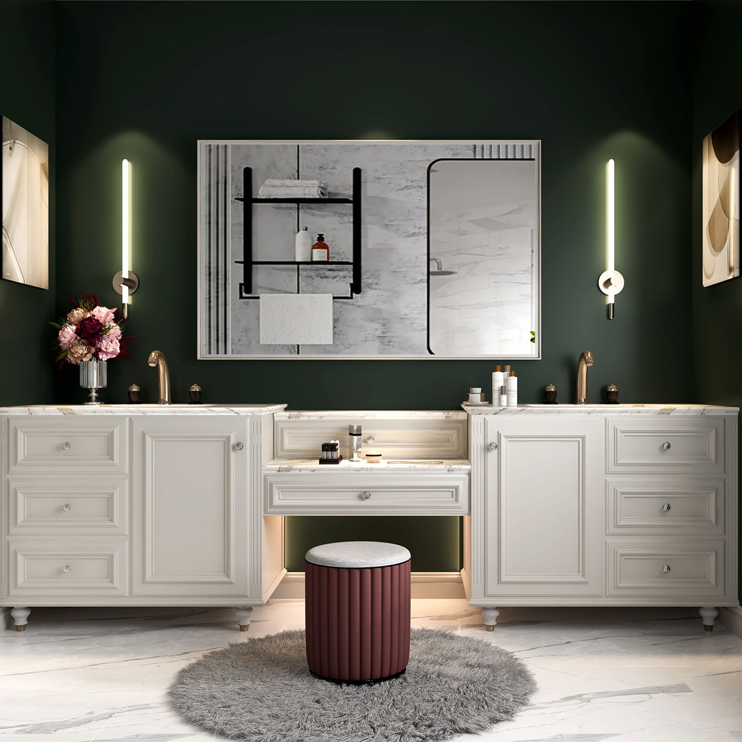 Rectangular Wall-Mounted Beveled Bathroom Mirror, Square Angle Metal Frame Wall Mounted Bathroom Mirrors For Wall (Horizontal &amp; Vertical) - Glossy White