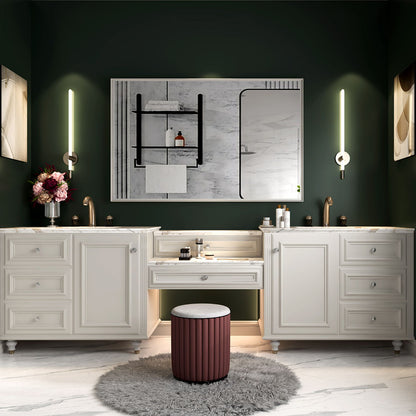 Rectangular Wall-Mounted Beveled Bathroom Mirror, Square Angle Metal Frame Wall Mounted Bathroom Mirrors For Wall (Horizontal &amp; Vertical) - Glossy White