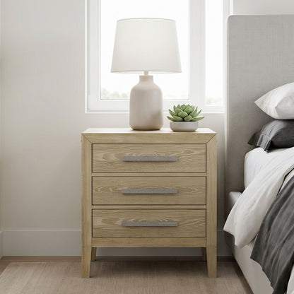 Adeline - 3 Drawers Nightstand With USB &amp; LED Light - Natural Wood Wash