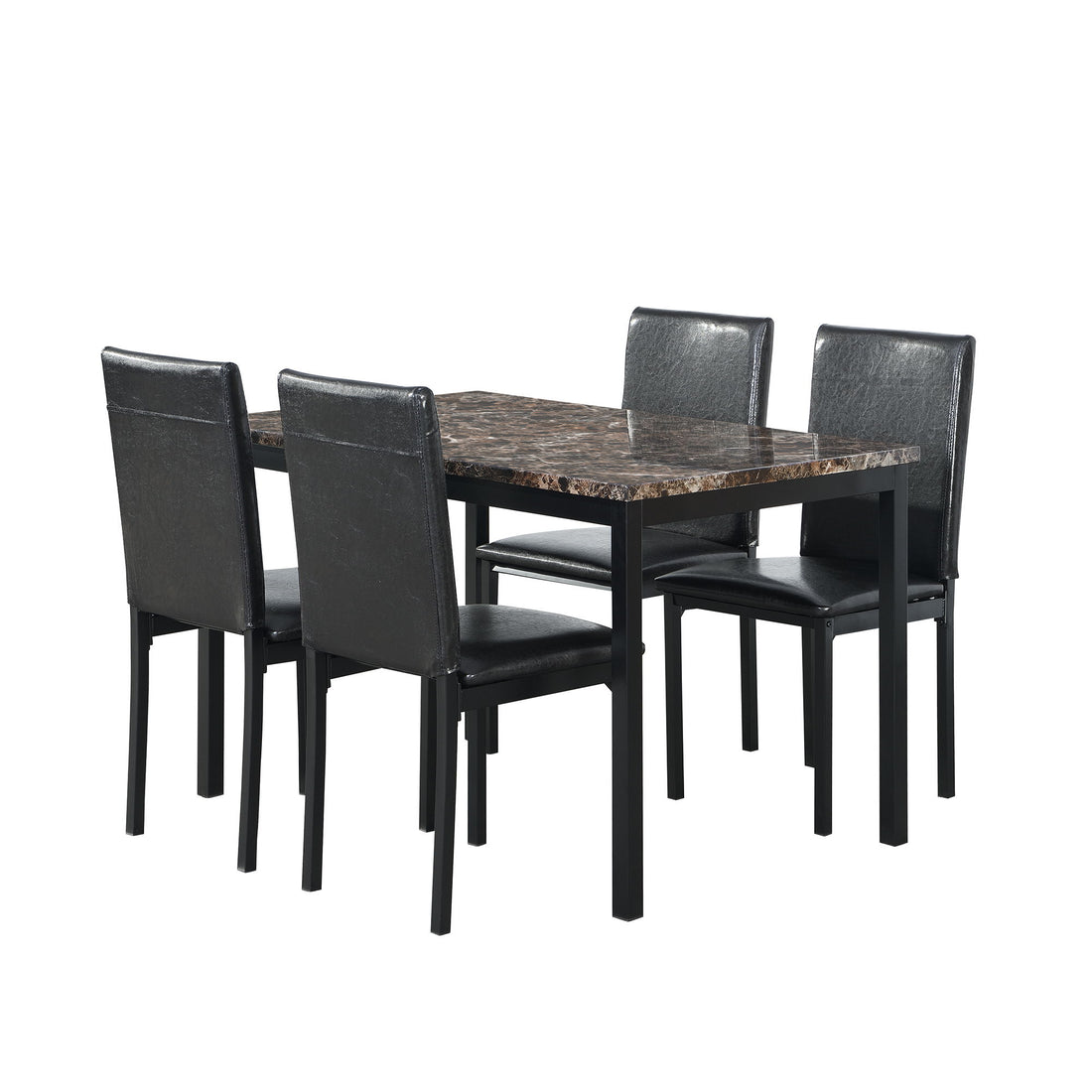 5 Piece Dinning Set With Faux Marble Top, Table &amp; 4 Chairs - Black