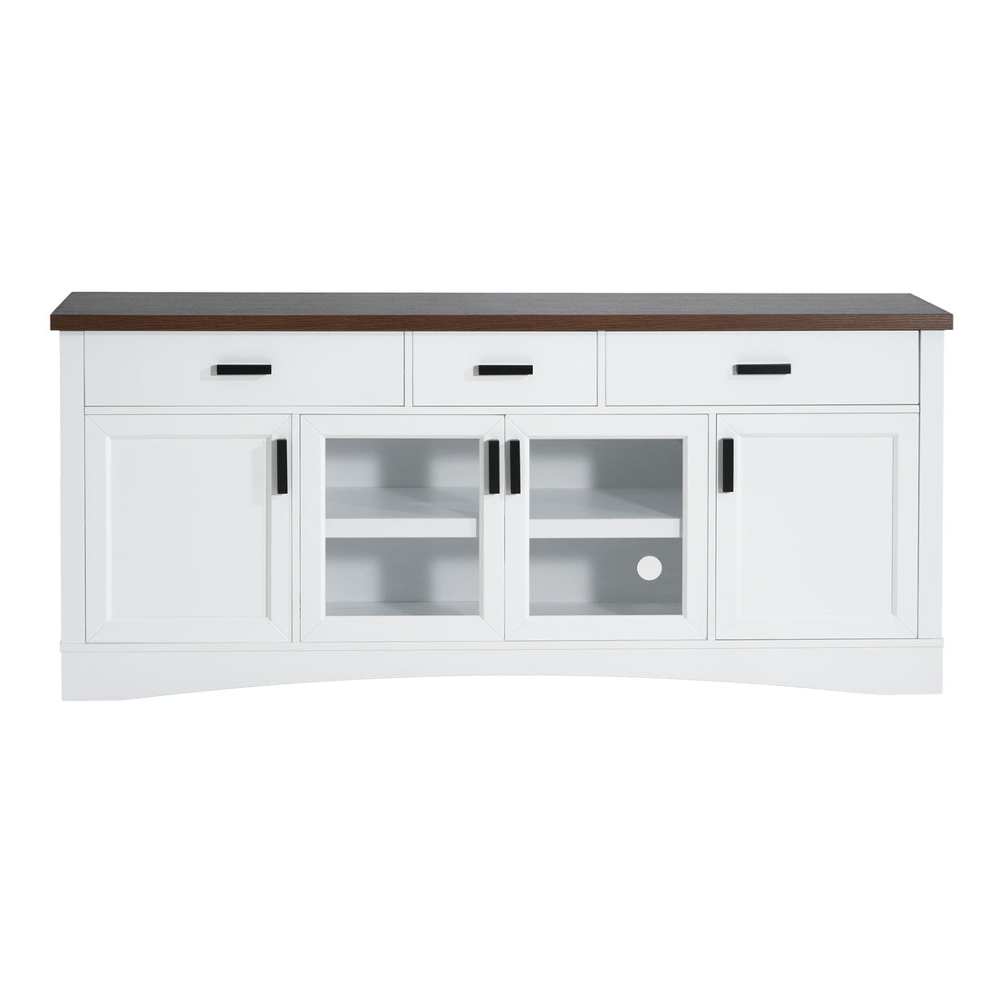 TV Console Stand, Glass Doors &amp; Storage Drawers, Adjustable Shelves