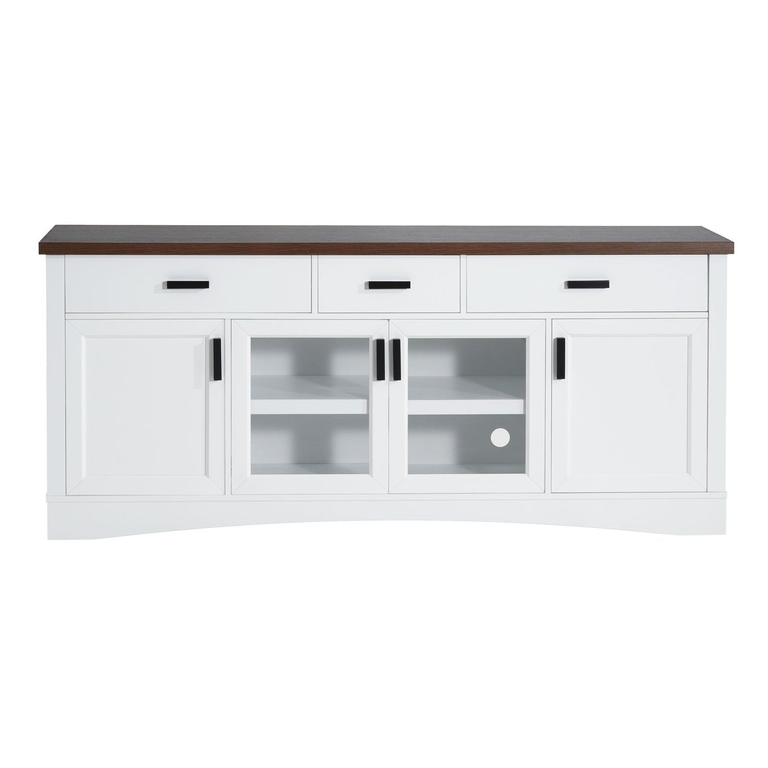 TV Console Stand, Glass Doors &amp; Storage Drawers, Adjustable Shelves