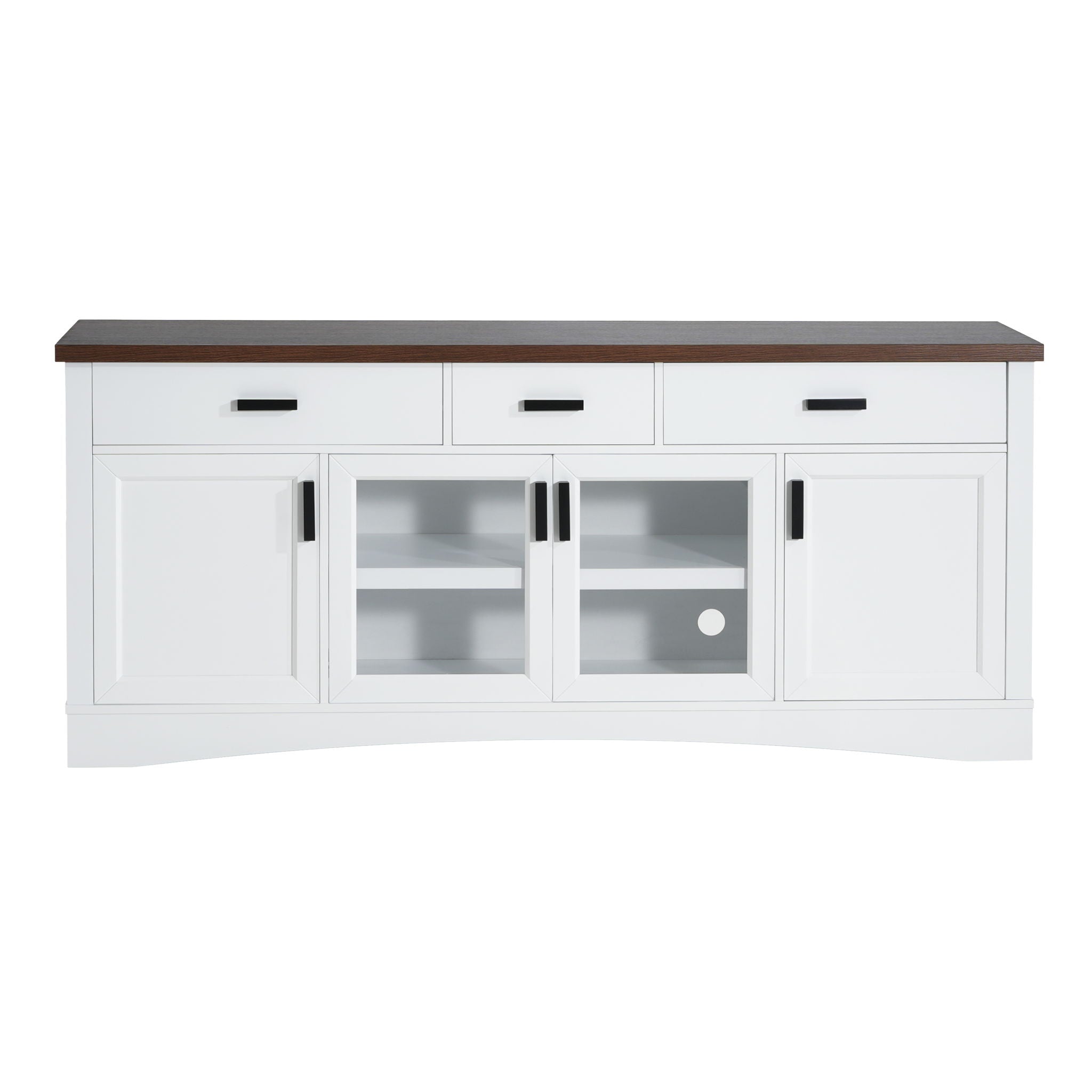 TV Console Stand, Glass Doors &amp; Storage Drawers, Adjustable Shelves