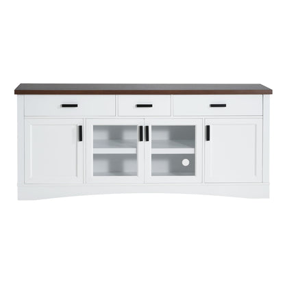 TV Console Stand, Glass Doors &amp; Storage Drawers, Adjustable Shelves