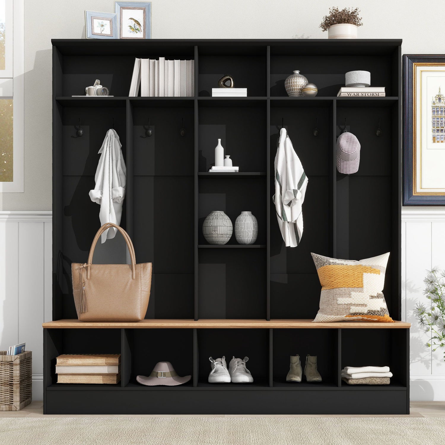 Minimalist Shoe Cabinet With Cube Storage &amp; Shelves