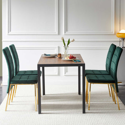 5 Pieces Dining Set Including Velvet High Back Golden Color Legs Nordic Dining Chair &amp; Creative Design Dining Table