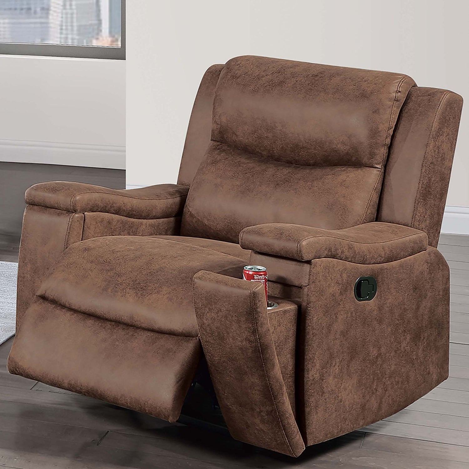 1 Piece Manual Recliner With Padded Seat And Backrest, Square Arms For Living Room - Walnut